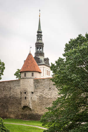 Historical walls of the Old city of Tallinn in Estoniaのeditorial素材