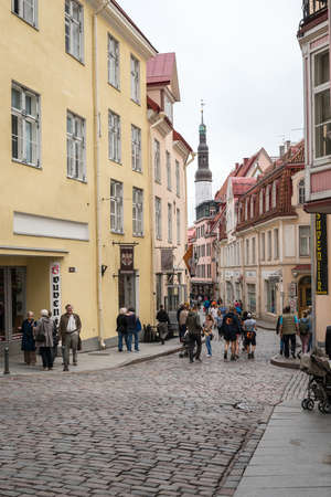 Tallinn, Estonia - July 04, 2016: Local people and tourists are walking in Tallinn old town in Estoniaのeditorial素材