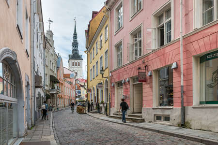 Tallinn, Estonia - July 04, 2016: Local people and tourists are walking in Tallinn old town in Estoniaのeditorial素材