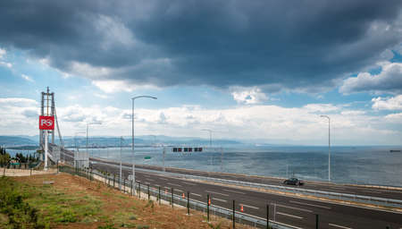 Kocaeli, Turkey - September 03, 2016: Newly constructed Osman Gazi Bridge which is crossing the sea of Marmara from Kocaeli, Turkey.のeditorial素材