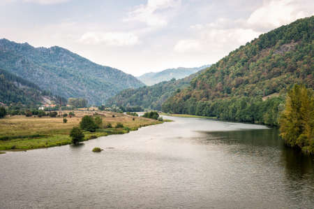 Beautiful River Olt in the Cozia National Park in Romaniaの写真素材