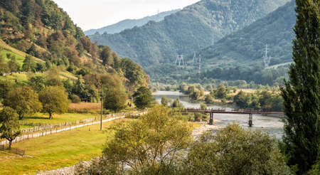 Beautiful River Olt in the Cozia National Park in Romaniaの写真素材