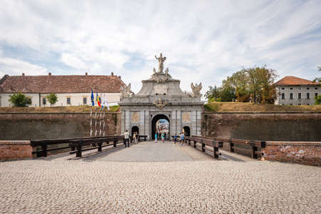 Alba lulia, Romania - September 17, 2016: People are walking through the Third Gate of Alba lulia in Romaniaのeditorial素材