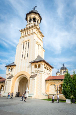 Alba lulia, Romania - September 17, 2016: People walking on the streets of Alba Carolina Fortress near the Orthodox Cathedral in Alba Iulia, Romaniaのeditorial素材