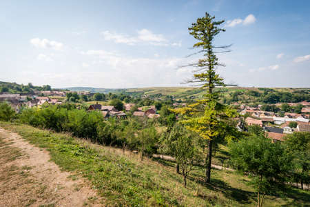 Landscape view above Slimnic, Romania in a sunny day