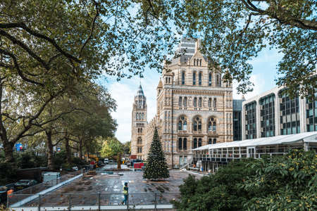 London, United Kingdom - October 17, 2016: Man is walking near Natural History Museum in London, Great Britain before Christmasのeditorial素材