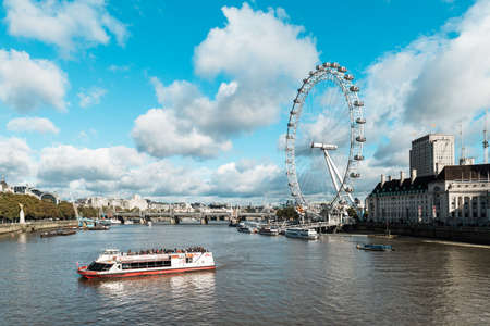 London, United Kingdom - October 18, 2016: View on the London Eye and the Thames river in London, UKのeditorial素材