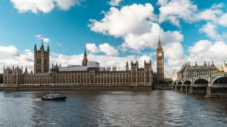 London, United Kingdom - October 18, 2016: London parliament and Big Ben over River Thames in London, England.のeditorial素材