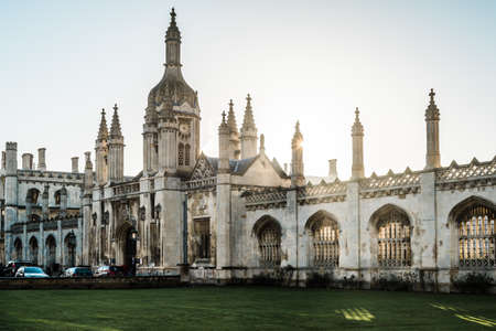 Cambridge, England - December 28, 2016: Sunset behind the King's College, Cambridge in England, UKのeditorial素材