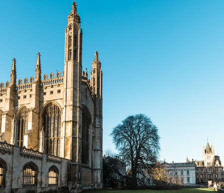 Cambridge, England - December 28, 2016: Sunset behind the King's College, Cambridge in England, UK