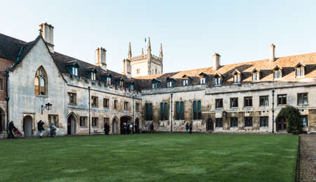 Cambridge, England - December 28, 2016: People are visiting old court of Pembroke College in the University of Cambridge, England.のeditorial素材