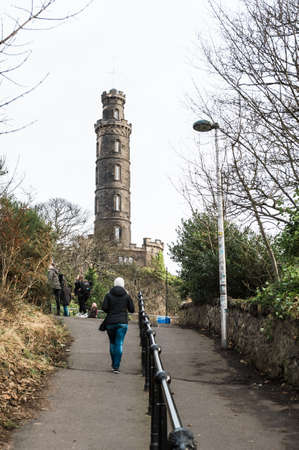 Edinburgh, Scotland - December 30, 2016: People are walking up the Calton Hill  in Edinburgh, Scotland, UKのeditorial素材