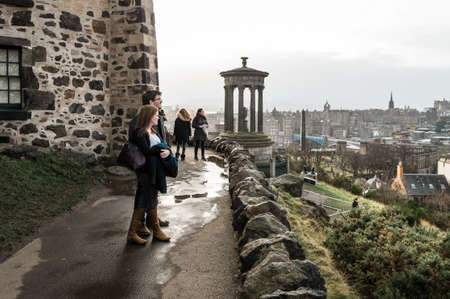 Edinburgh, Scotland - December 30, 2016: People are visiting the Calton Hill in Edinburgh, Scotland, UKのeditorial素材