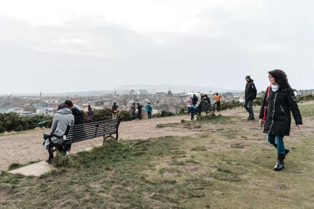 Edinburgh, Scotland - December 30, 2016: People are visiting the Calton Hill in Edinburgh, Scotland, UKのeditorial素材