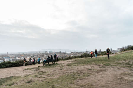 Edinburgh, Scotland - December 30, 2016: People are visiting the Calton Hill in Edinburgh, Scotland, UKのeditorial素材