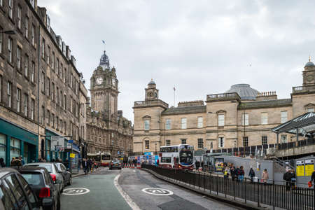 Edinburgh, Scotland - December 30, 2016: People are walking on the streets in Edinburgh, Scotland,...