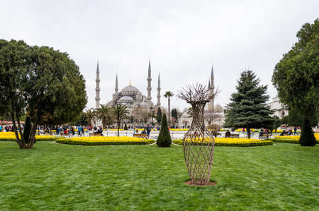 Istanbul, Turkey - April 12, 2017: People are visiting Sultanahmet neighborhood of Fatih, Istanbul near the Blue moaque.のeditorial素材