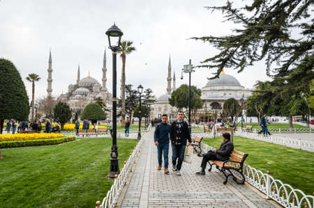 Istanbul, Turkey - April 12, 2017: People are visiting Sultanahmet neighborhood of Fatih, Istanbul near the Blue moaque.のeditorial素材