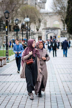 Istanbul, Turkey - April 12, 2017: People are visiting Sultanahmet square near the Blue mosque and Hagia Sophia museum in Istanbulのeditorial素材
