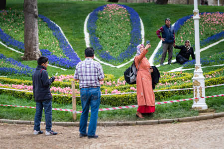 Istanbul, Turkey - April 12, 2017: People are visiting Gulhane park during the tulip festival at Istanbul in Aprilのeditorial素材