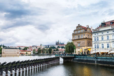 Prague, Czech Republic- July 22, 2017: Sunset over Prague and river Vltava in Czech Republicのeditorial素材