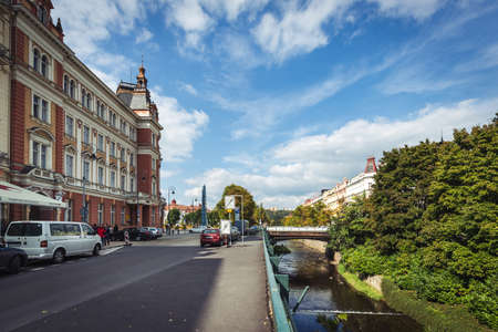 Karlovy Vary, Czech Republic- September 23, 2017: Karlovy Vary or Carlsbad is the most visited spa town in the Czech Republic.  It is famous for its hot springs.のeditorial素材