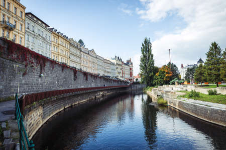 Karlovy Vary, Czech Republic- September 23, 2017: People are visiting Karlovy Vary which is the most visited spa town in Czech Republic.  It is famous for its hot springs.のeditorial素材