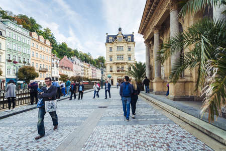 Karlovy Vary, Czech Republic- September 23, 2017: People are visiting Karlovy Vary which is the most visited spa town in Czech Republic.  It is famous for its hot springs.のeditorial素材