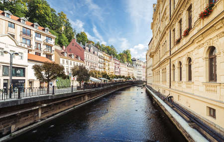 Karlovy Vary, Czech Republic- September 23, 2017: Karlovy Vary is the most visited spa town in Czech Republic.  It is famous for its hot springs.のeditorial素材