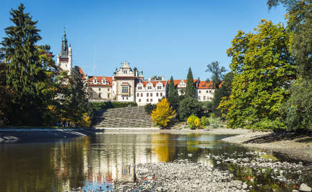Pruhonice, Czech Republic- September 30, 2017: Pruhonice Chateau and Park. The castle got its current Neo-Renaissance form at the end of the 19th centuryのeditorial素材