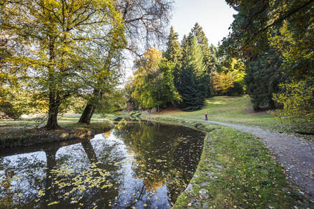 Pruhonice, Czech Republic- September 30 2017: People are visiting Pruhonice Chateau Park.のeditorial素材