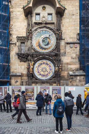 Prague, Czech Republic- November 12, 2017: People are visiting Prague Old Town Square during repairs of Town Hall. All of repairs should be finished by July 2018.のeditorial素材