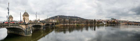 Prague, Czech Republic- November 18, 2017: Prague panorama over Vltava river in Czech republicのeditorial素材