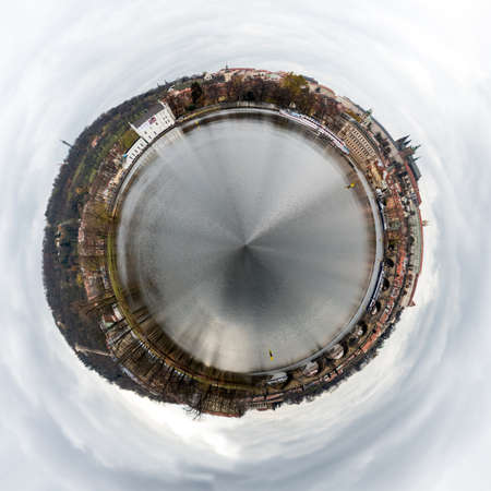 Prague, Czech Republic- November 18, 2017: Prague urban round lanscape in Czech Republic. 360 degree photography, circle city.のeditorial素材