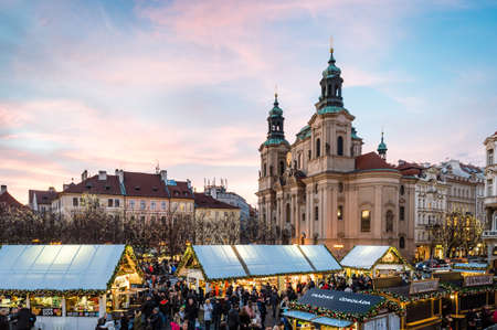Prague, Czech Republic- December 23, 2017: Prague Christmas markets on Old Town Square, Czech Republicのeditorial素材