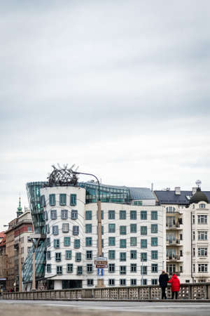 Prague, Czech Republic- December 26, 2017: Dancing house in Prague, Czech Republic. The building is also called Ginger & Fred, referring to Ginger Rogers and Fred Astair â the legendary dance duo.のeditorial素材