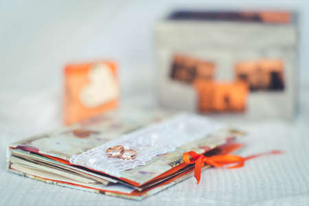 Guestbook from greeting cards of wedding and golden wedding rings