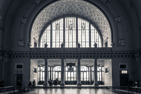 Prague, Czech Republic- March 05, 2018: People are visiting historical part of the main railway station with baroque style interior  in Prague, Czech Republicのeditorial素材