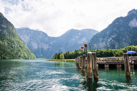 Koningssee lake in german Alps. Landscape view from the boat.のeditorial素材