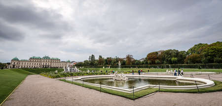 Vienna, Austria- September 02, 2018: People are visiting upper Balvedere palace and gardens in...