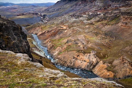 Haifoss waterfall Valley in the South of Iceland の写真素材
