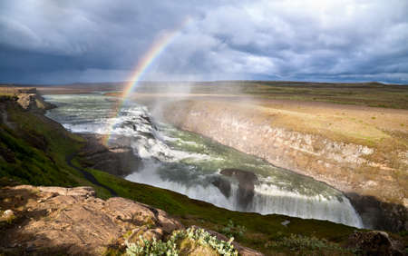 Gullfoss  Golden waterfall , most famous waterfall in Icelandの写真素材
