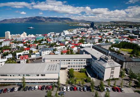 Aerial view of Reykjavik, capital of Iceland, from the top of the Hallgrimskirkja church の写真素材