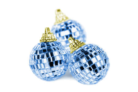 Three mirror disco balls isolated on whiteの写真素材