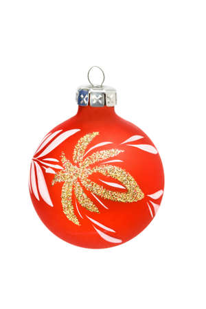 Red christmas ball isolated on whiteの写真素材