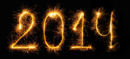 2014 New Year - figures made of sparklers (Bengal fires)の写真素材