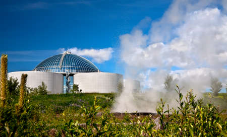 The Perlan and  small geyser in Reykjavik, Iceland 