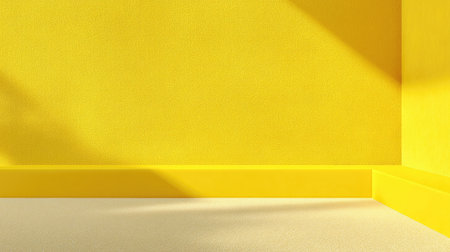 This striking image showcases a bright yellow wall and a softly lit surface, creating a cheerful and vibrant interior space. Ideal for design projects and backgrounds.の素材