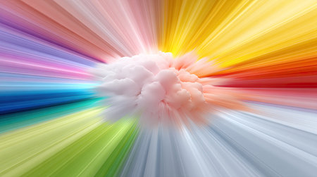 A captivating cloud formation emerges from a burst of brilliant colors, creating a stunning visual effect. Ideal for art projects, design inspirations, or imaginative settings.の素材