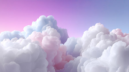 A mesmerizing scene of fluffy clouds under a gradient sky, blending pastel pink and blue hues. Ideal for backgrounds and designs that evoke serenity and calmness.の素材